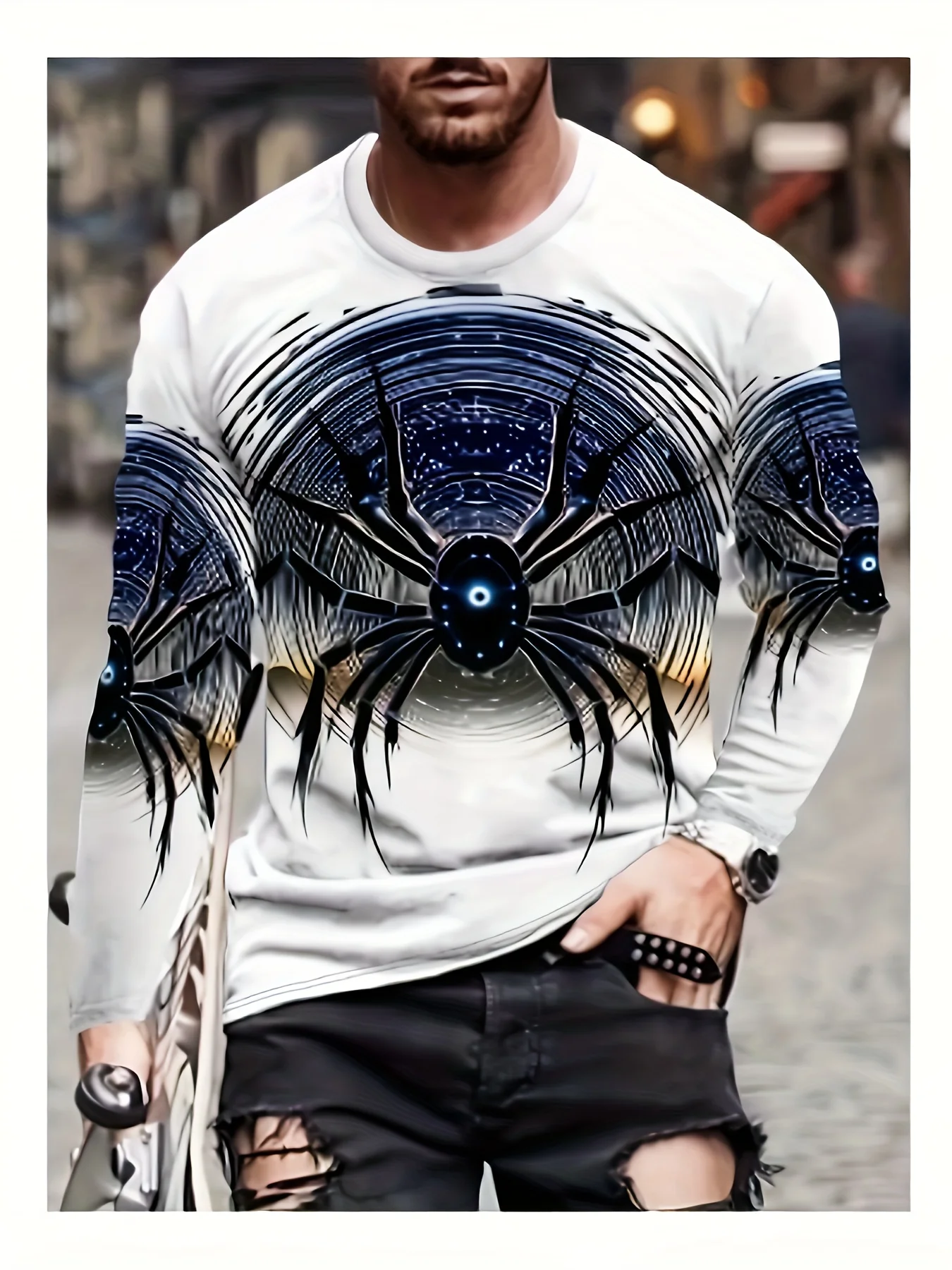 

Men's Plus Size 3D Print Long Sleeve T-Shirt - Casual & Sporty, Stretch Fabric, Machine Washable,2025