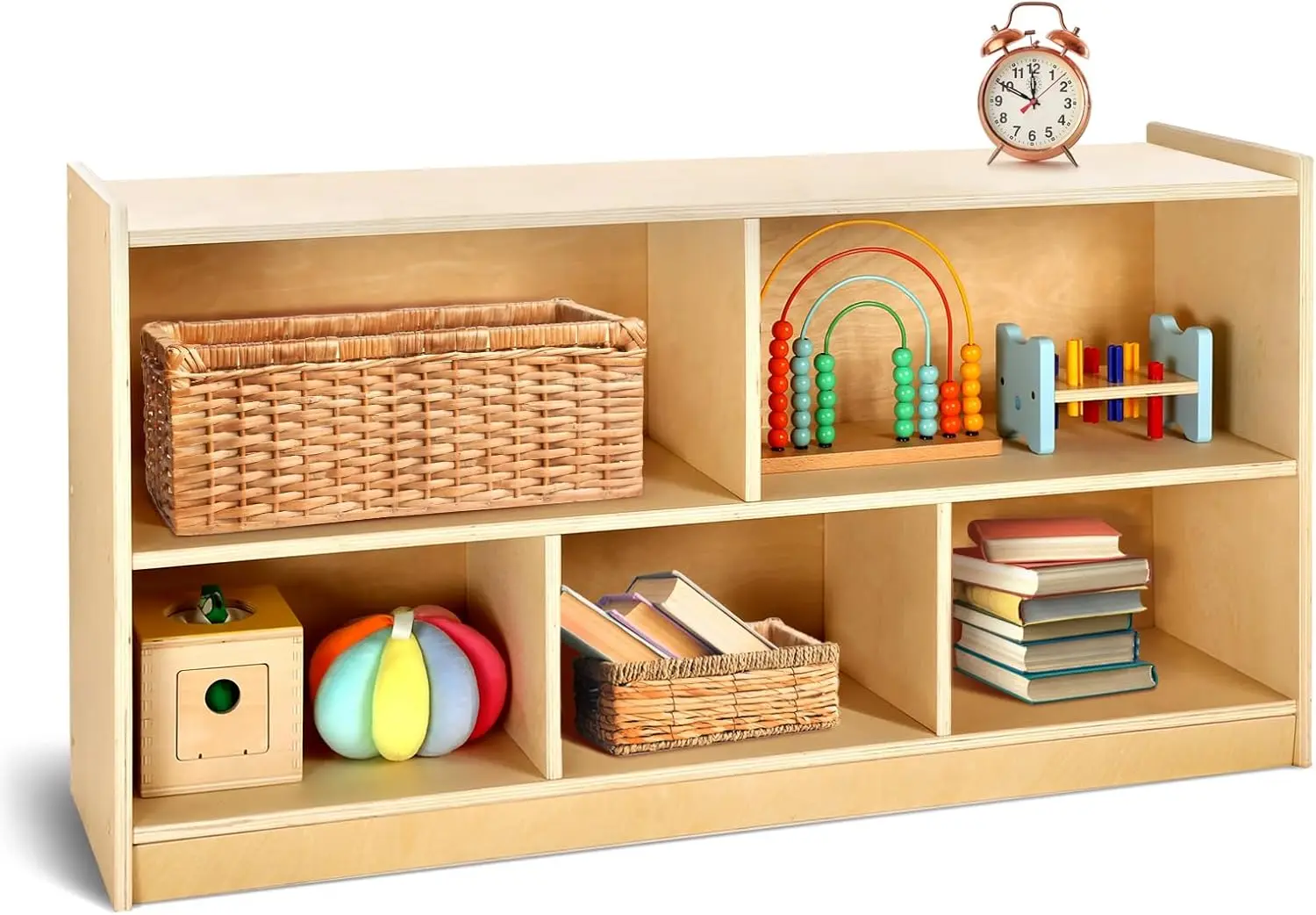 Wooden Storage Cabinet, 5-Section Bookshelf, Kids Toy Storage Organizer Book Shelf for Kids Rooms, Classroom,