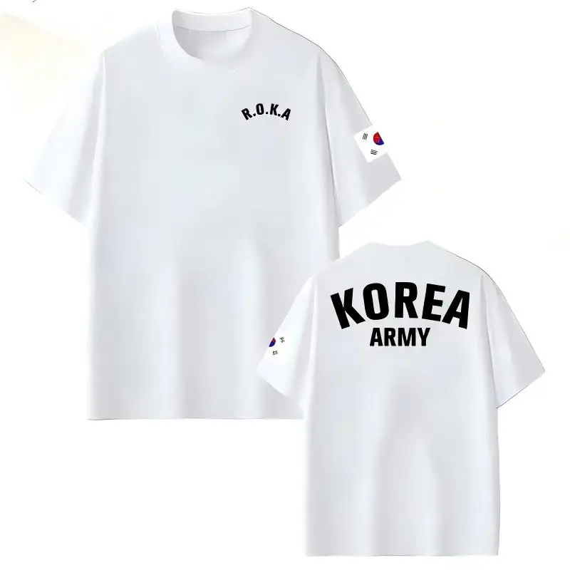 Korea Army ROKA T-Shirt, Military Unit Flag Print, Black Tactical Style Cotton Tee for Airsoft Fans & Korean Patriot Fans