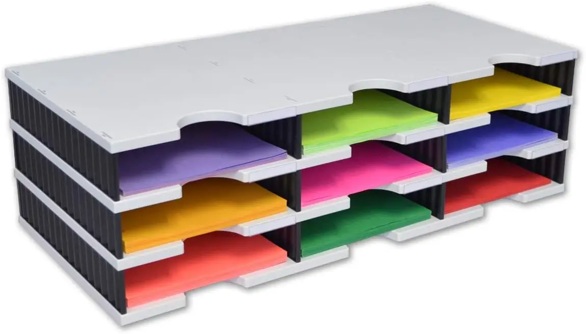 

Tierdrop Desktop Organizer Document, Forms, Mail, And Classroom Sorter. 9 Letter Size Compartments With Optional Add-On Tiers