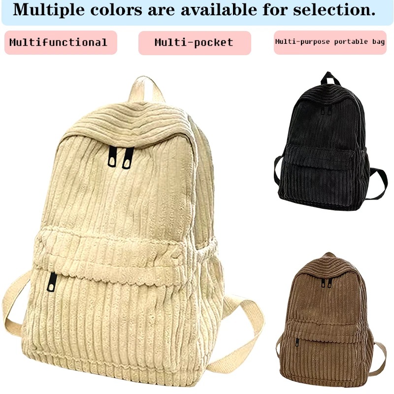 Chic Stylish Corduroy Backpack Multi-Color Adjustable-Strap Lightweight for Daily Commute Casual Functional Stylish Bag