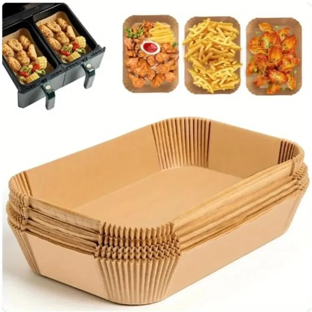 

50/100pcs Disposable Air Fryer Paper Rectangle Kitchen Baking Airfryer Mat Oilproof Micro-wave Barbecue Baking Paper Accessories