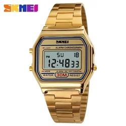 Skmei-Correa de acero inoxidable para Hombre, Reloj Digital con pantalla LED, resistente al agua, 3bar, informal, deportivo, 1123