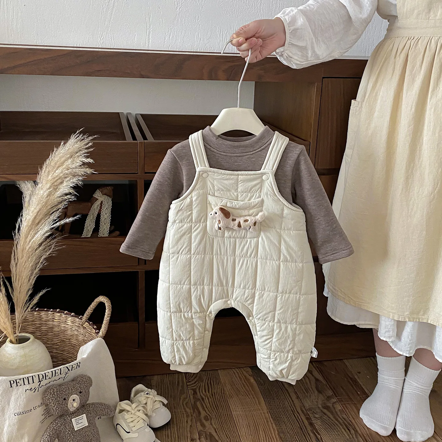 

Children's Girls Winter Set Cartoon Printed Thick Warm Kids Baby Girls Rompers+solid Casual Add Fleece Newborn Girls Tops Shirt