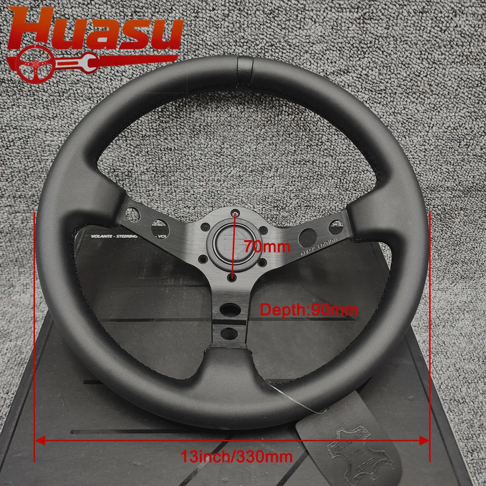 13inch 330mm Deep Dish Black Edition Car Sport Steering Wheel Genuine Leather
