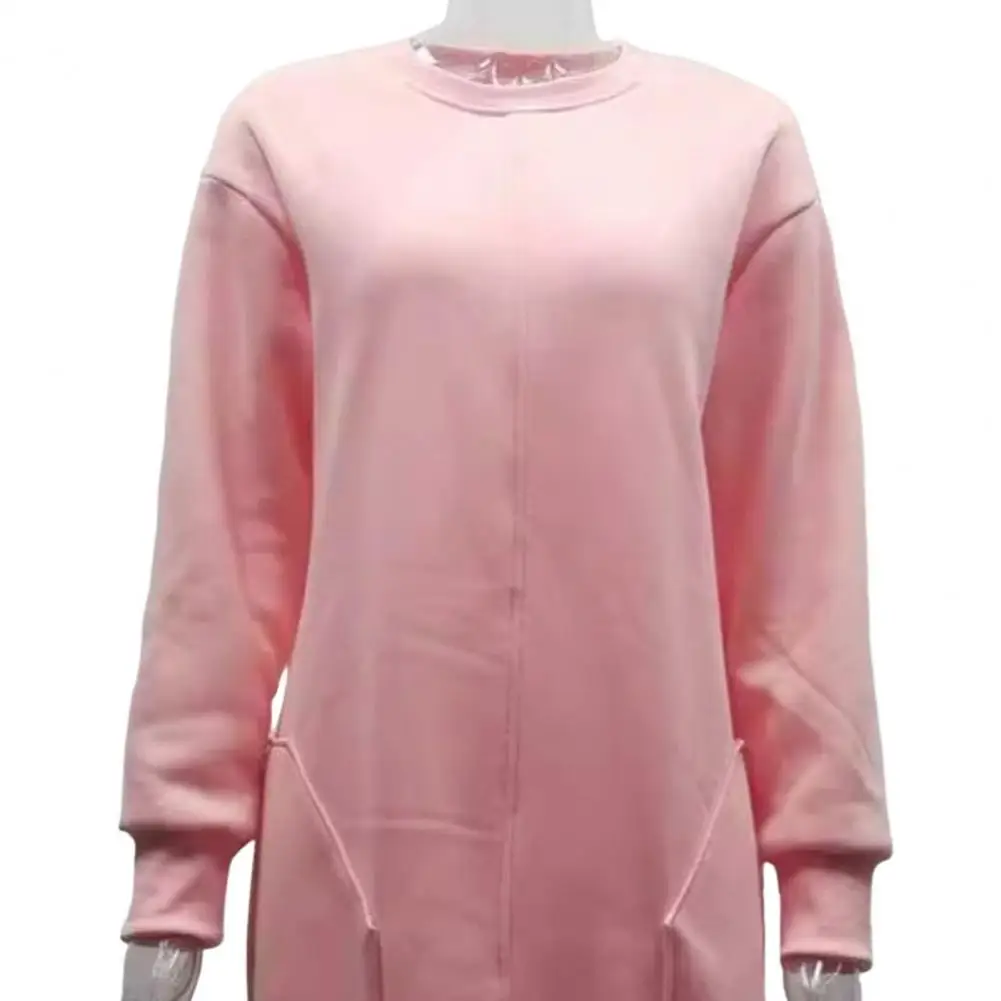 Jersey con bolsillo para mujer, Top informal de calle, cómodo, Otoño Invierno, Color sólido, Mini vestido, Jersey, Vestido corto informal