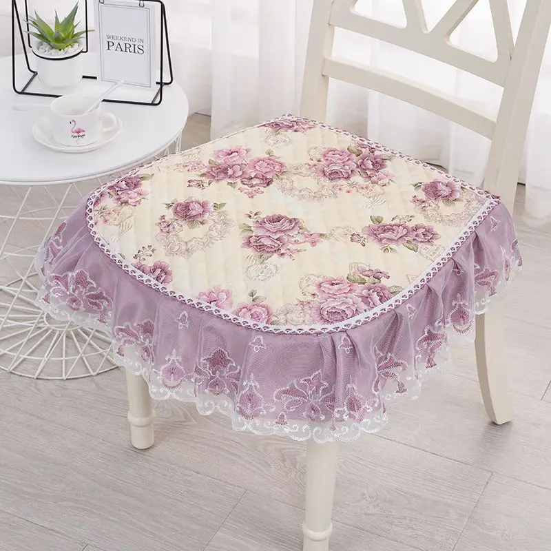 Cotton Non-slip Mat for Dining Chair, Small Fresh Print Pattern, Decorative Lace, Warm Stool Pads, Living Room Cushion, Winter