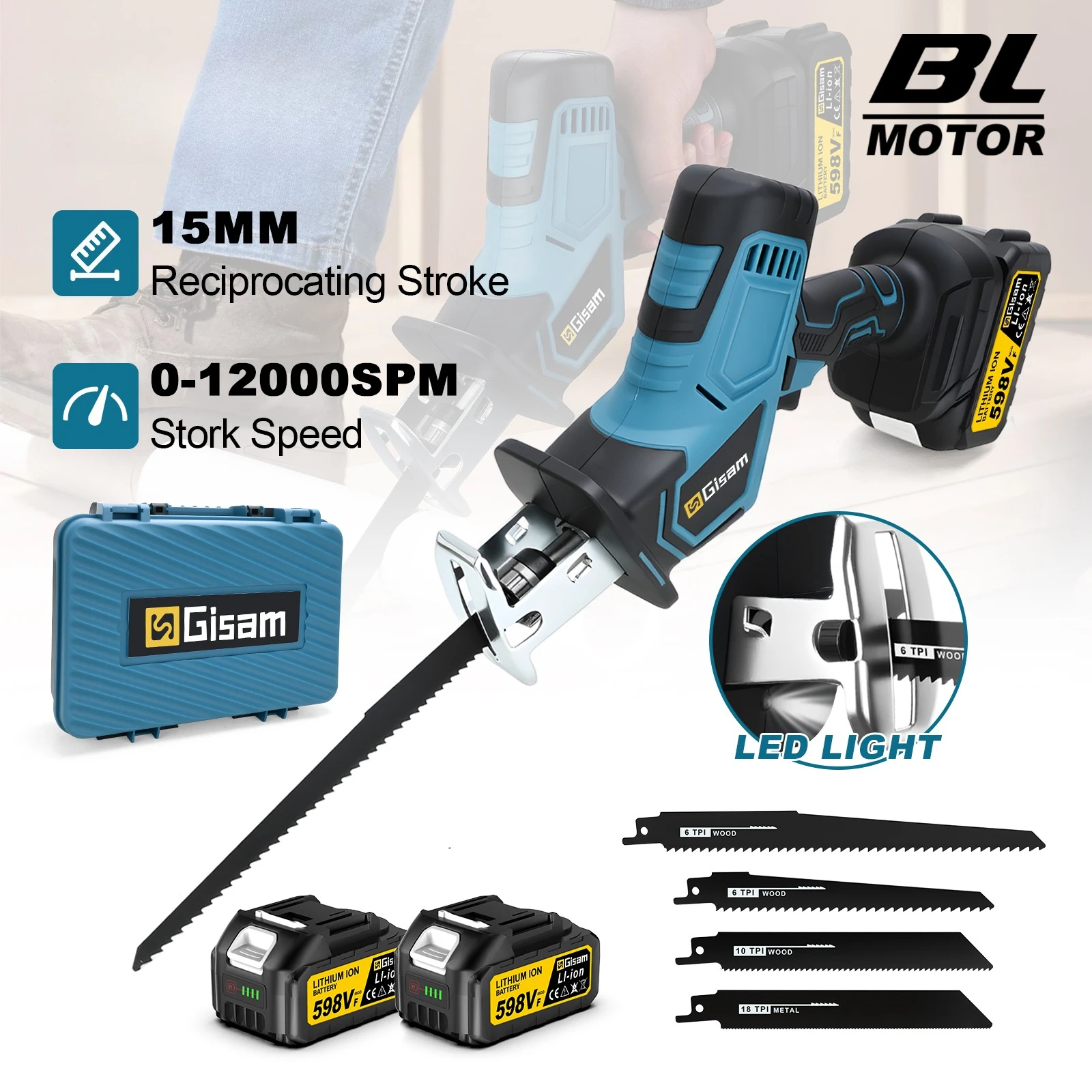 Brushless Reciprocating Saw 12000Spm 3600W Cordless Electric Chainsaw Wood Metal Cutting Power Tools For Makita 18V Battery Pins