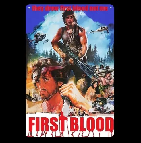 1p，Rambo First Blood Sylvester Movie Metal Poster Tin Sign 20x30cm Plaque