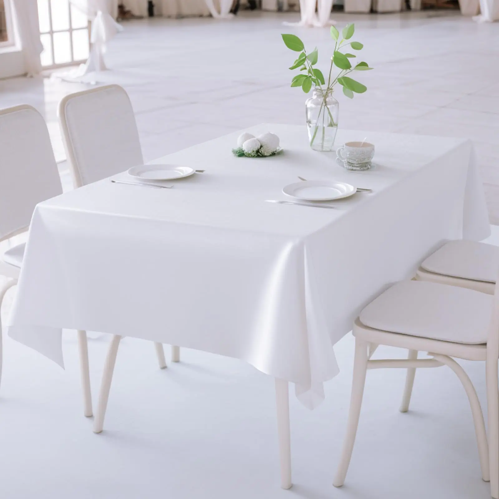 White Satin Tablecloth Rectangle Silky Satin Table Cover Linens for Buffet Table Parties Dinner Wedding Banquet Decoration