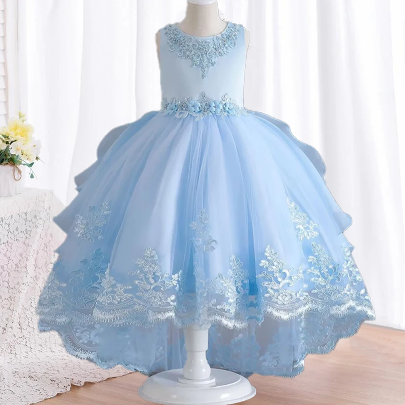 Children\'s Dress Girls\' Open Back Lace Skirt Flower Girl Fashionable Wedding Dress Bridesmaid Dress Graduation Photos Costumes