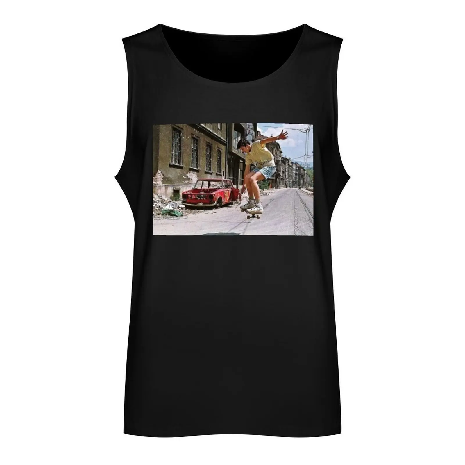 Skateboarding during siege of Sarajevo Tank Top Sports shirt man Men's gym t-shirts t-shirt gym man sleeveless t-shirts for men