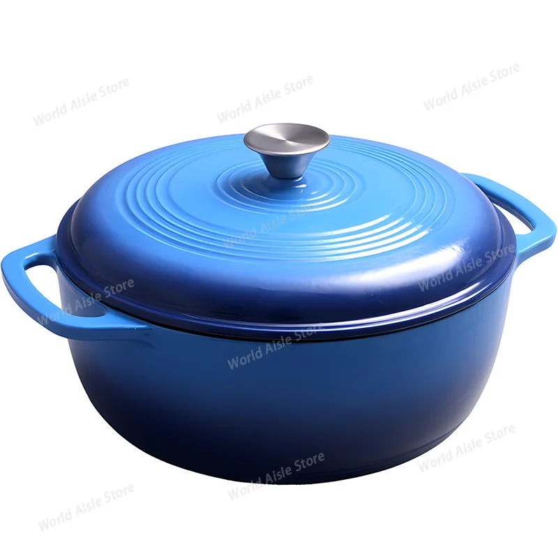 

Multi-Purpose Enameled Cast Iron Dutch Oven Deep Dual-Handle Cookware for Bread Baking 28-threaded Stock Pot