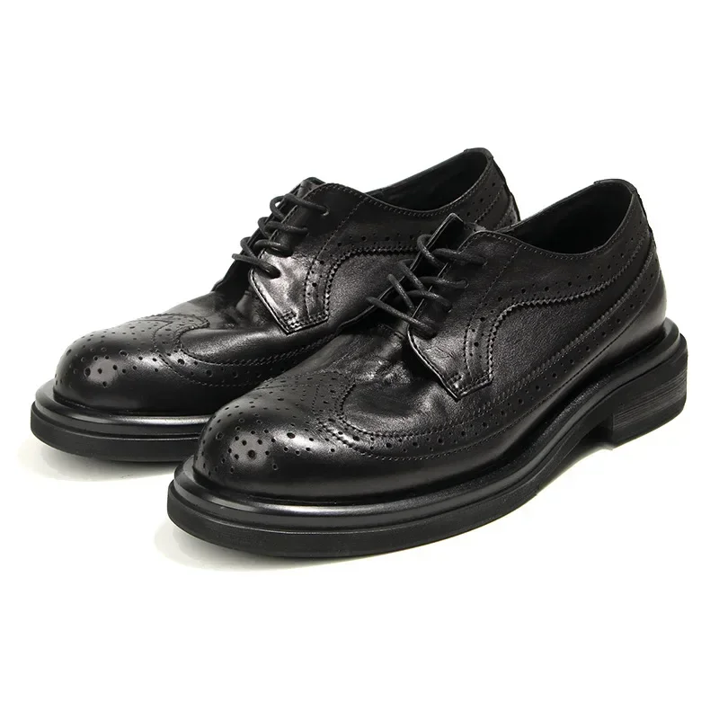Vintag Men's Genuine Leather Brogue Oxford Shoes Lace-Up Business Formal Shoes for Office & Wedding Sapato Social Masculino