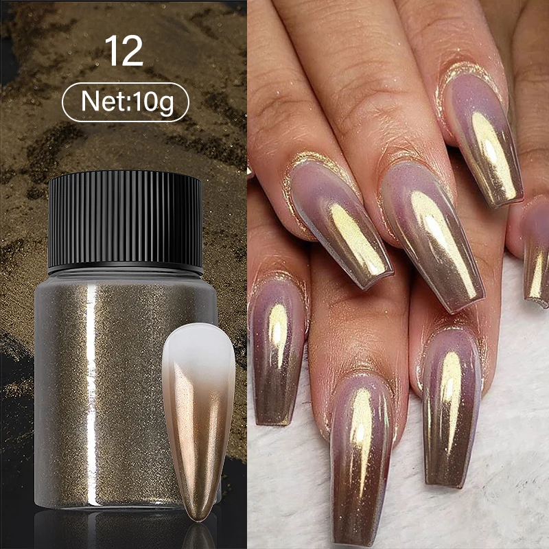 Pigmento de uñas con purpurina Aurora, polvo de uñas púrpura, cromo, efecto espejo, UV, manicura, polvo de inmersión, oro rosa, 10g