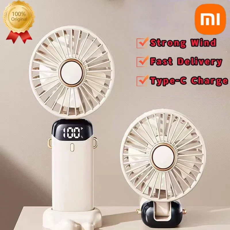 

Xiaomi 2024 Type-C Handheld Mini Fans Foldable Portable Neck Hanging Fans 5 Speeds regulation Send Lanyard Rechargeable Fan New