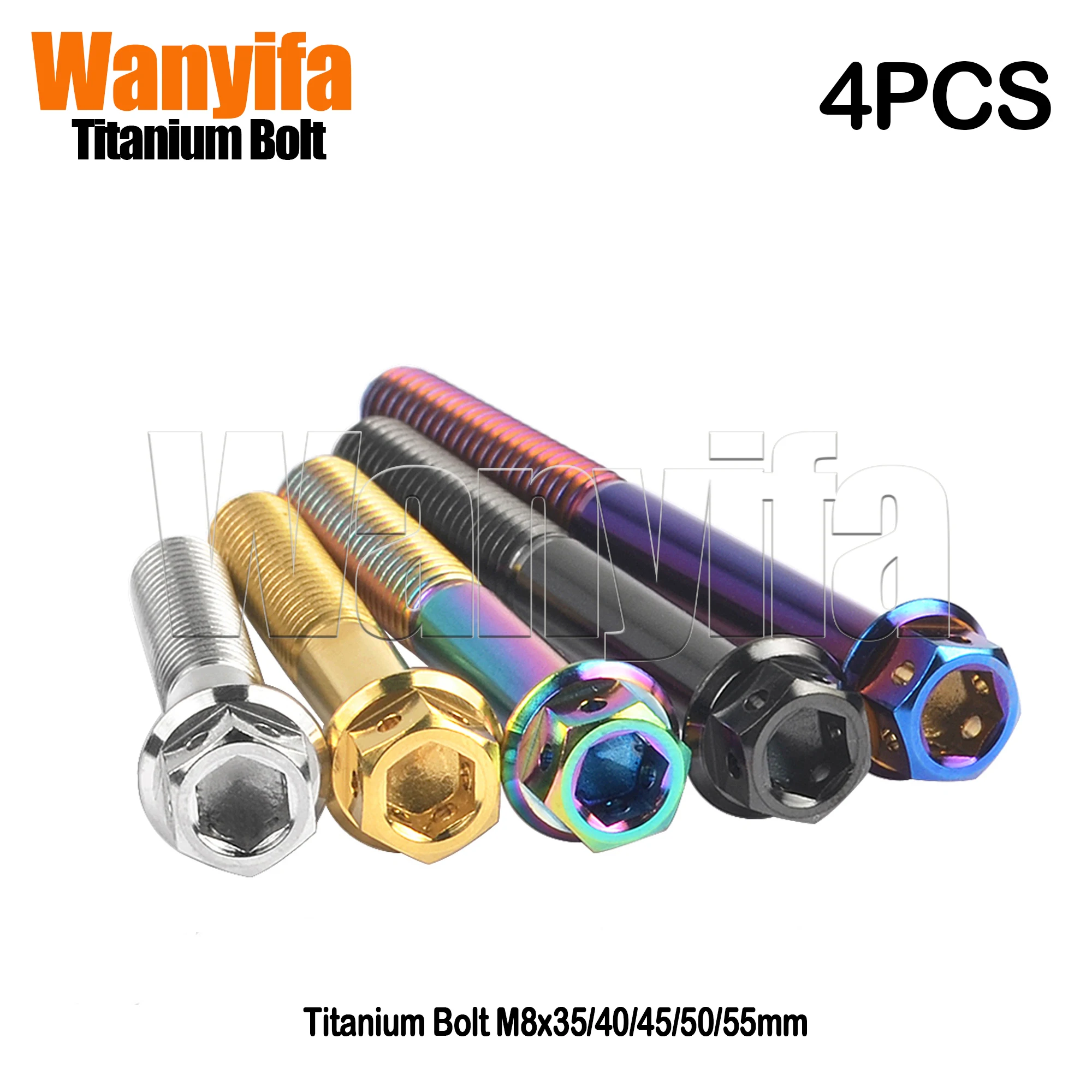 Wanyifa Titanium Alloy MTB Fixing Bolts M8x35/40/45/50/55mm Hex Flange Head for Bike Part Accessories 4Pcs