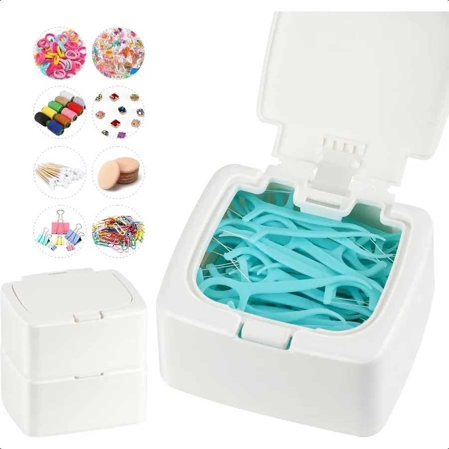 2Packs Refillable Pr Flip Floss Sticks Holder Reusable Floss Pick Case For Cotton Swabs Balls Pads Qtip Square Storage Box For