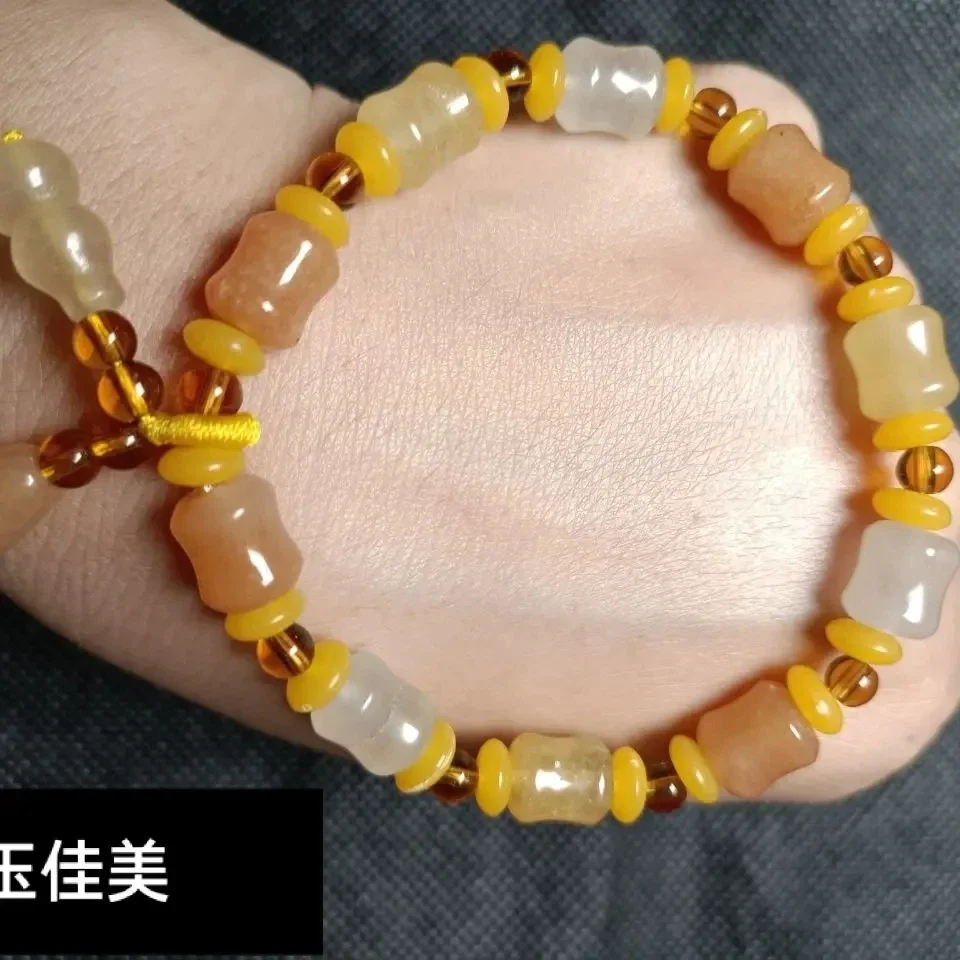 Natural Hotan Jade Bracelet Men and Women's Transfer White Jade Bracelet Seed Bracelet Gold Silk Jade