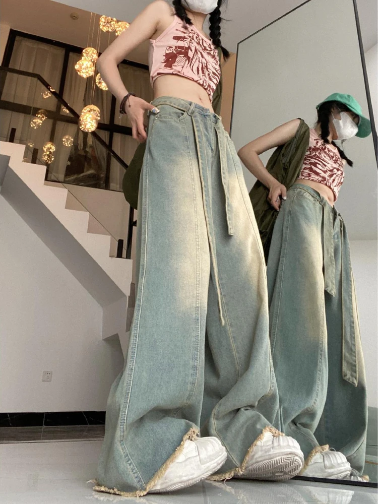 Jeans Donna Americano Retro Denim Moda Vintage Impero Casual Estetica Harajuku Primavera High Street Y2k BF Stile Figura intera