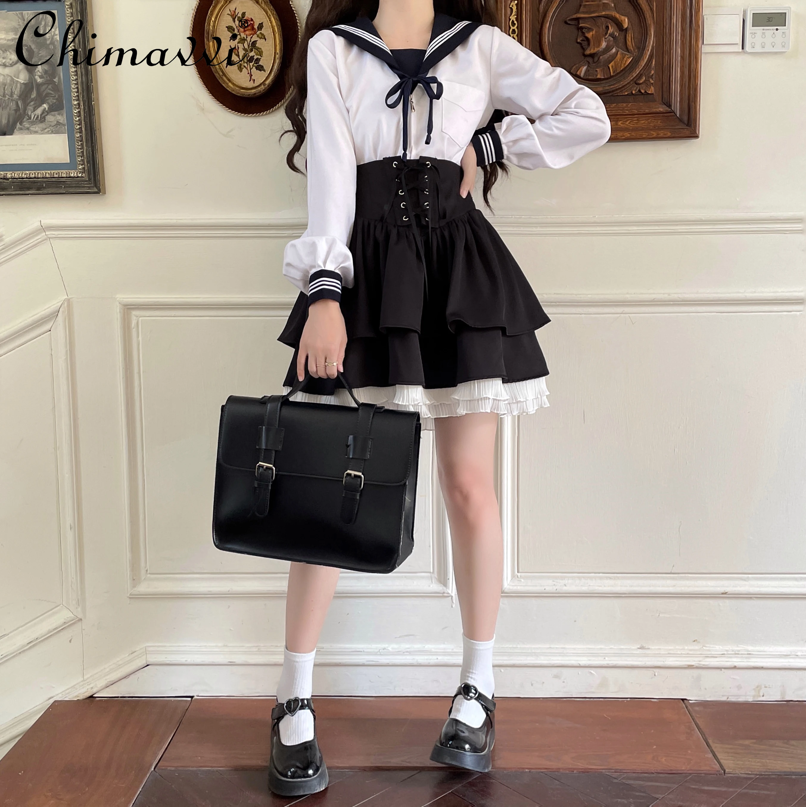 Sweet Cute Bow Lace-up Slim A-Line Skirt Women Autumn Fashion High Waist Mini Skirt All-Match Black Above Knee Students Skirts