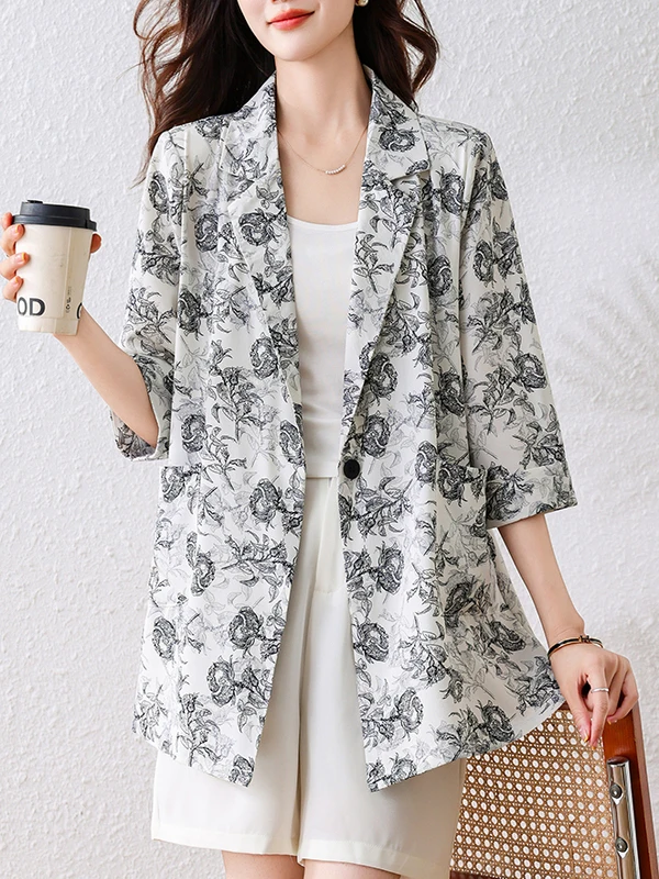 

Тонкая солнцезащитная куртка с эффектом похудения, свободная посадка, женская верхняя одежда больших размеров 7/8 све, верхняя одежда с цветочным узором