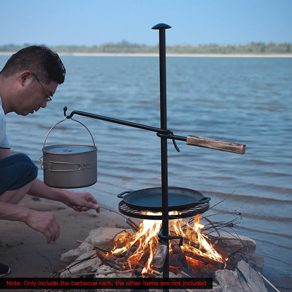 Heavy Duty Swivel Campfire Cooking Grill Grate Over Fire-BBQ Stand Pot Rack Rotate Horizontally Campfire Grill Stand