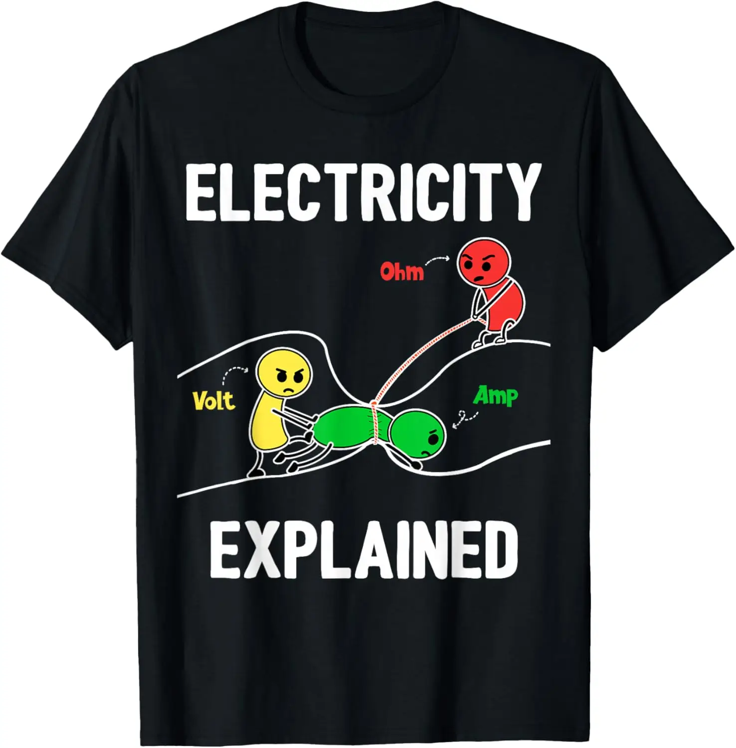 Electricity Explained Ohm Volt Amp Funny Electrician Graphic T-Shirt Short Sleeve Crewneck Cotton Tee