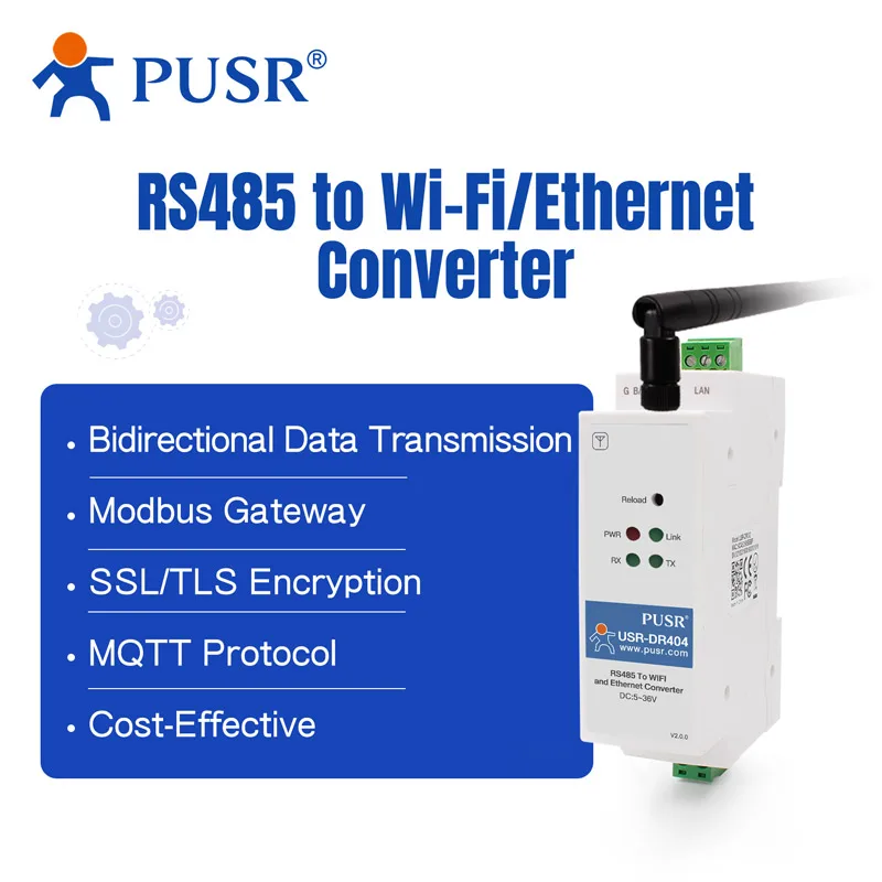 USRIOT USR-DR404 RS485 WiFi Ethernet Converter Modbus RTU TCP Gateway 802.11 A/b/g/n WLAN Serial Servers SSL/TLS Encryption