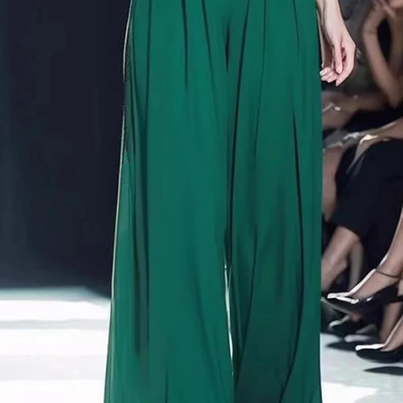 الأخضر قصيرة الأكمام الأخضر بذلة المرأة 2025 جديد الراقية سراويل أنيقة أنيقة سوبر لطيفة شيك الصلبة بذلة السيدات الصيف