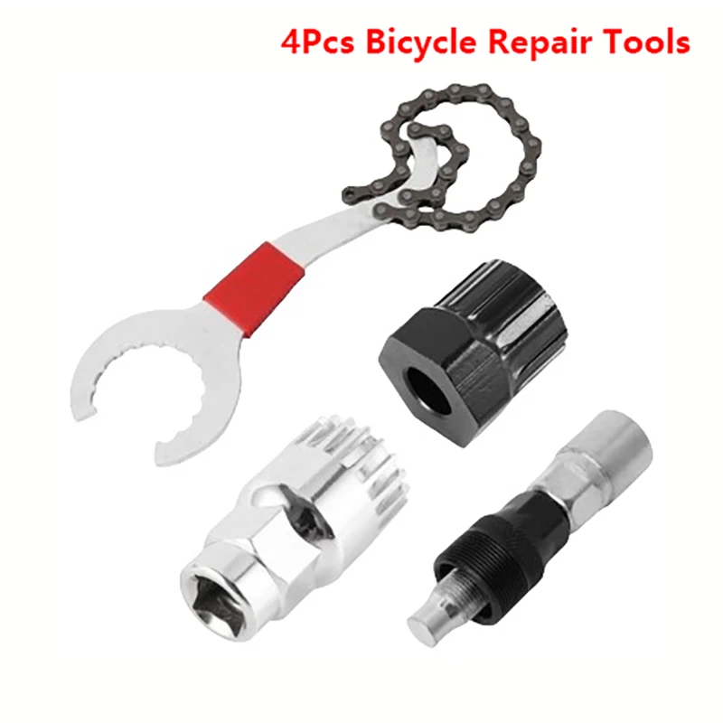 

4Pcs Bicycle Repair Tool Kits Flywheel Removal Chain Breaker Cutter Crank Puller Bike Wrench Cassette Bracket Extractor Sets