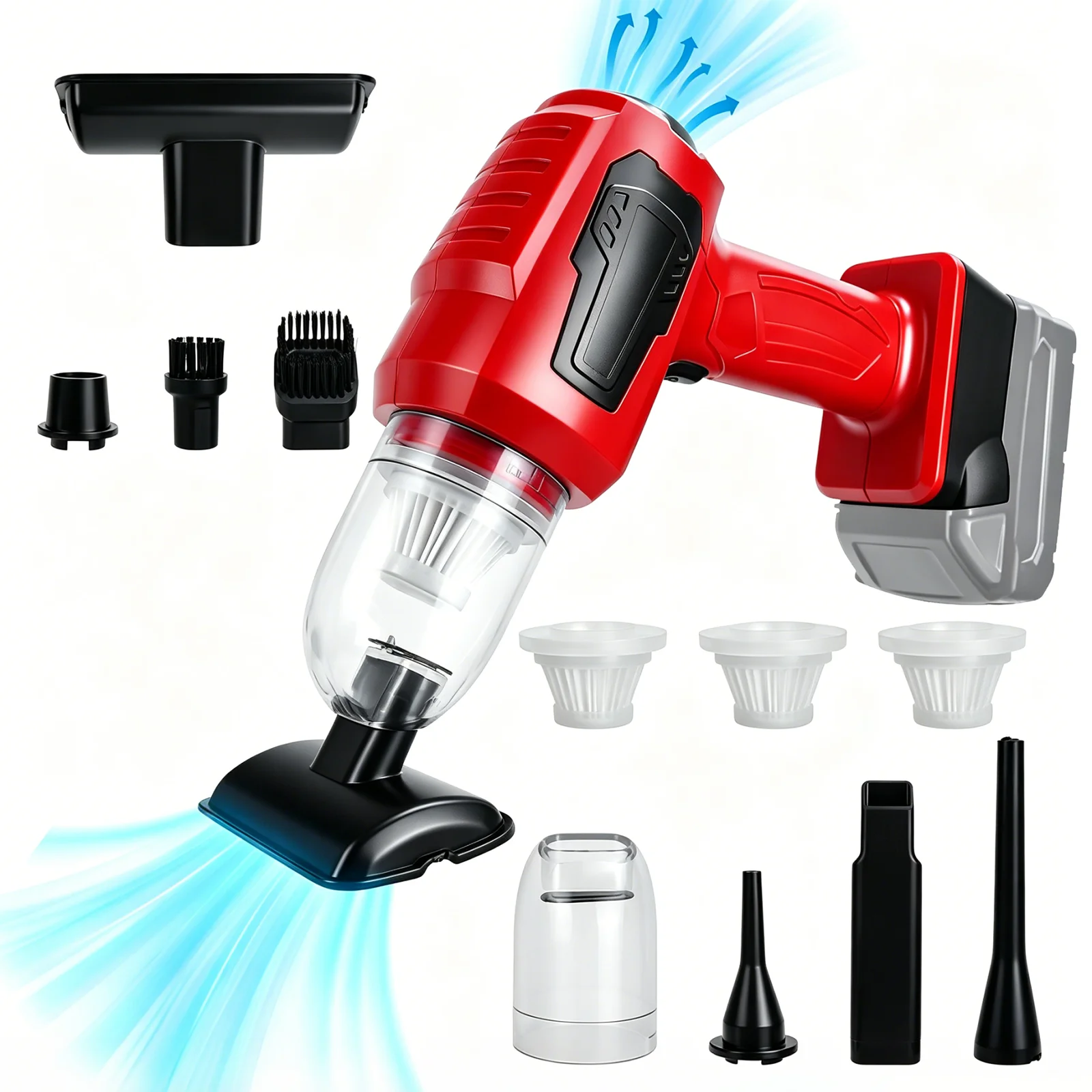 Cordless Handheld Car Vacuum Cleaner 10000Pa Home Vacuum Cleaner and Air Duster with Multi-Nozzles for Milwaukee 18V Battery Pin