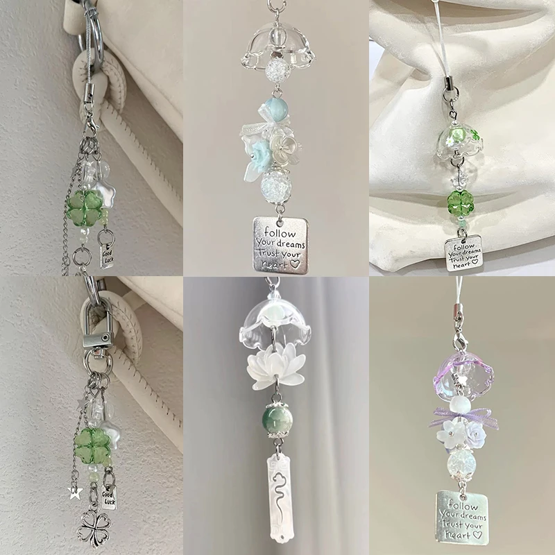 شفافة المفاتيح لطيف الرياح الرنين قلادة كيرينغ الهاتف المحمول الحبل Kawaii حقيبة اكسسوارات الديكور ديكورات المنزل