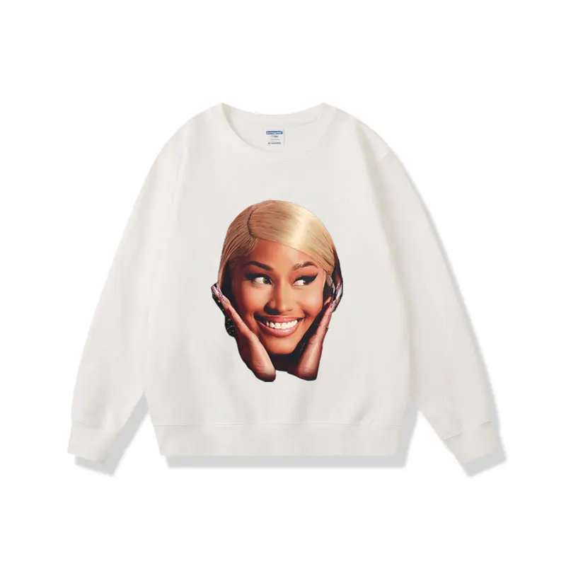 Rapper Nicki Minaj Head Graphic Print Sweatshirt Men Women Hip Hop Fashion Oversized Pullover Male Vintage Causal Sweatshirts
