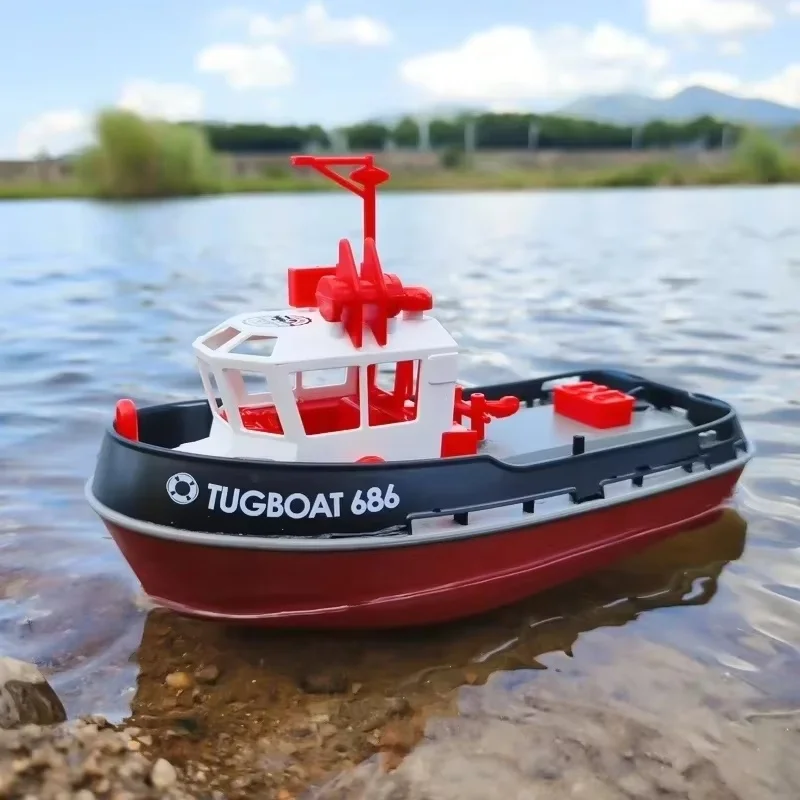 New Rc Tugboat 686 Simulation Red Fire Boat 1:72 2.4g Long Endurance Wireless Electric Remote Control Model Toy Outdoor Boat