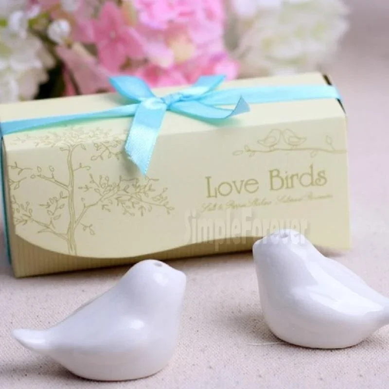 120Pcs=60set Ceramics Love Bird Salt and Pepper Shaker Wedding Gifts for Guests Articulos De Fiesta Weding Souvenir