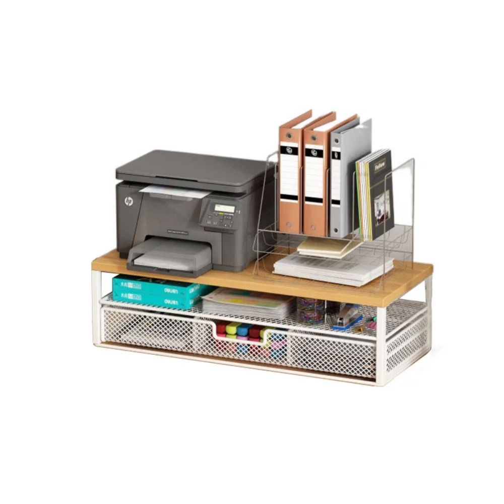 2-Tier Design Computer Monitor Stand With Drawer Rust-proof Desk Monitor Riser Large Load Bearing Multi-Purpose