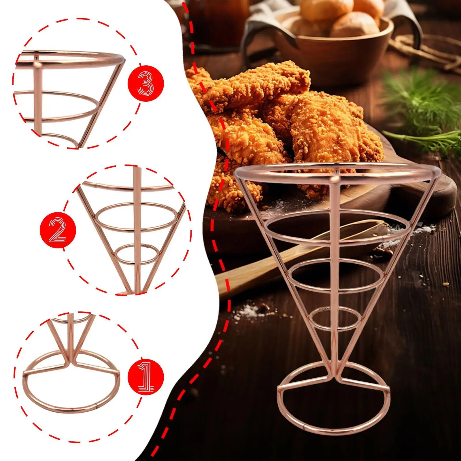 Sturdy Oil Draining French Fry Basket Iron Cone Snack Holder Fried Chicken Stand for Home Dining Decor