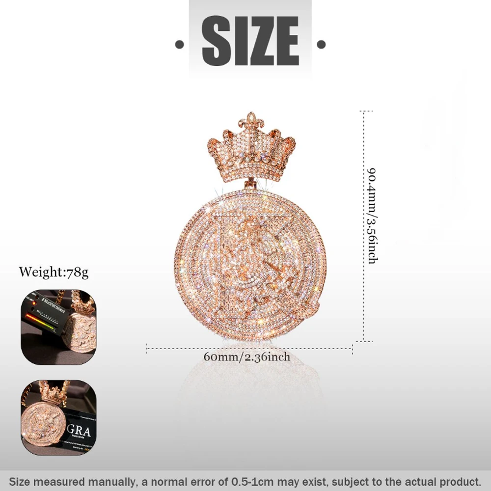 Luxury Crown Initial Medallion 3D Pendant Necklace Two tone Iced Out Bling Cubic Zirconia Hip Hop Customized Jewelry for Men