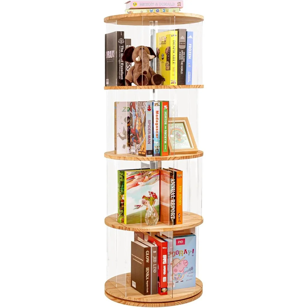 

Rotating Bookshelf, 360 Degree Revolving Bookcase, 4-Tier Spinning Bookshelf, Clear Acrylic & Solid Wood Rotating Bookcase for K