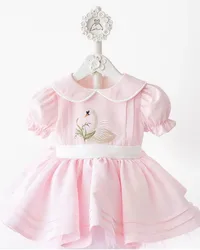 0-12Y Baby Girl Summer Pink Swan Embroidery Turkish Vintage Princess Pink Dress for Birthday Holiday Easter Photography Eid B199