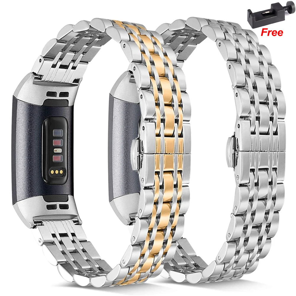 Stainless Steel Watch Band Chain For Fitbit Charge 4 3 Women Men Bracelet Wrist Strap Loop For Fitbit Charge 3 se