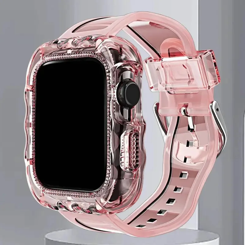 

Transparent Resin Strap for Apple Watch Band 38mm 40mm 42mm 44mm 45mm Sports Silicone Watch B and for IWatch SE/8/7/6/5/4/3/2/1