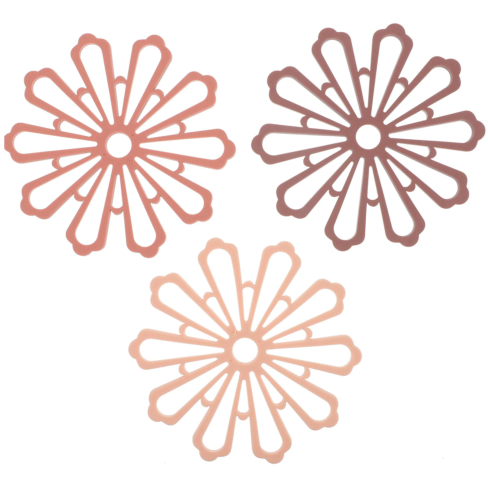 

3Pcs Flower Shaped Heat Resistant Place Mats Hollow Petal Design for Dining Table Cup Mat Kitchen Pot Holder Holiday Home