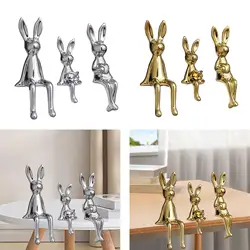 3pcs Bunny Family Figurine Rabbit Statues Sitting Posture Figure Sculpture Ornament for Cabinet Bedroom Home Office Hallway