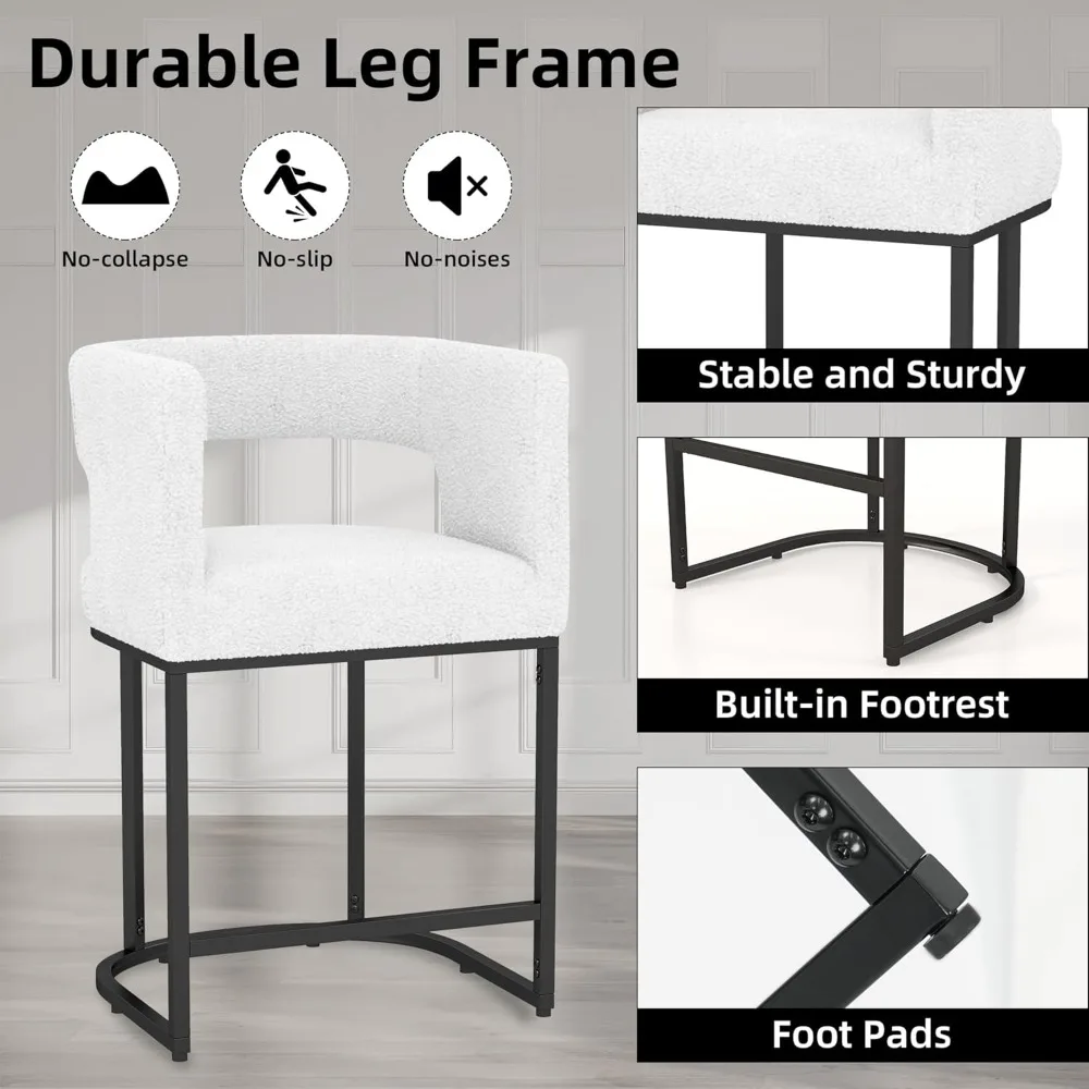 طقم مقاعد بارتفاع عداد مكون من 3 قطع، 26 مقاعد بارتفاع شيربا منجدة مع مسند للقدمين، إطار معدني أسود منحني #5
