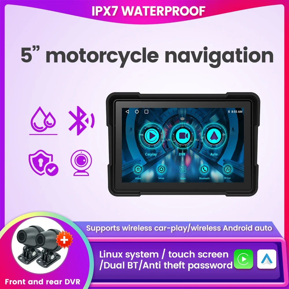 

Linux System Anti Glare Multiple Language Player Waterproof Screen Navigation Carplay Android Auto for Universal Motorcycles