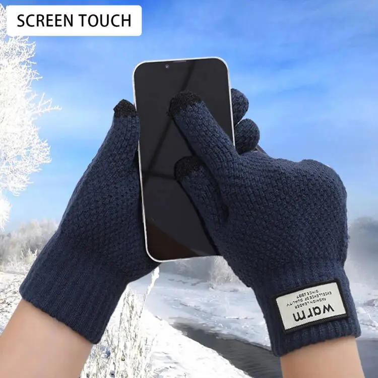 

Touch Screen Rimiut Thick Knitted Men Winter Gloves Imitation cashmere Two Layer Causal Adult Gloves Male Mitten Thicken Wool C