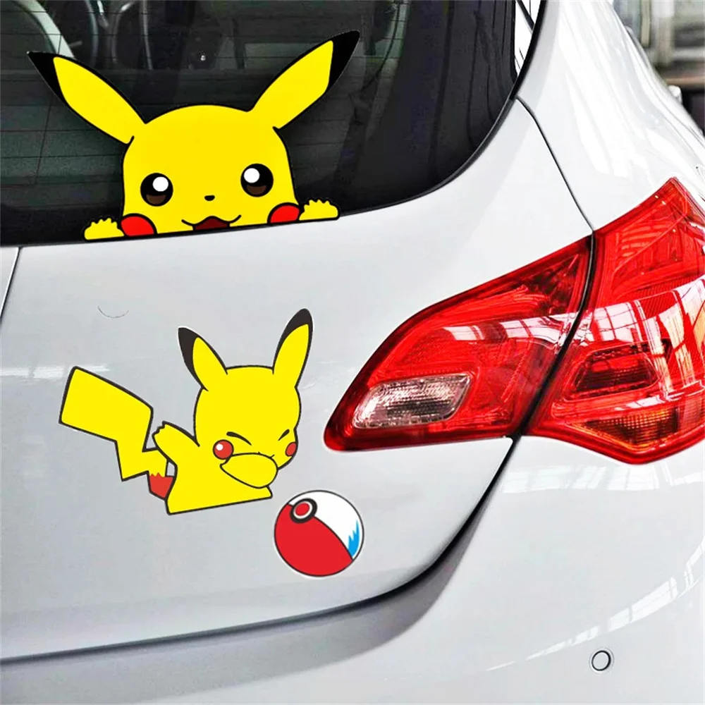 Pokemon Pikachu Car Stickers Kawaii Anime Pikachu Waterproof Window Peeping Bumper Stickers Scratched Car Stickers Pikachu Gift