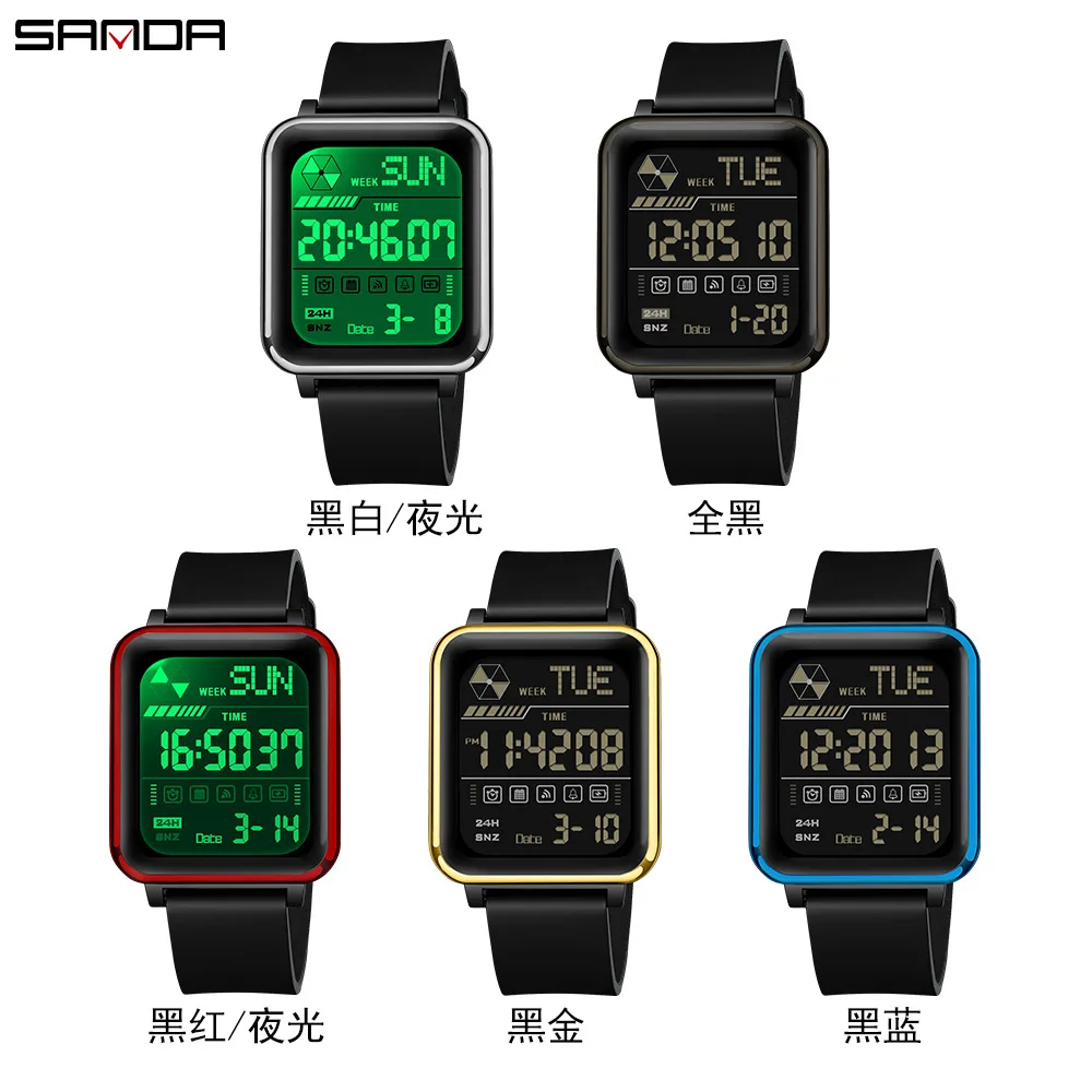 Fashion Sanda 6159 Top Brand Digital Men Electronic Clock Gift Military Army Sport Luxury Led Stopwatch Waterproof Male Watches